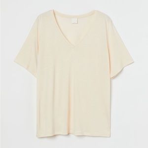 H&M Viscose V-neck T-shirt Cream